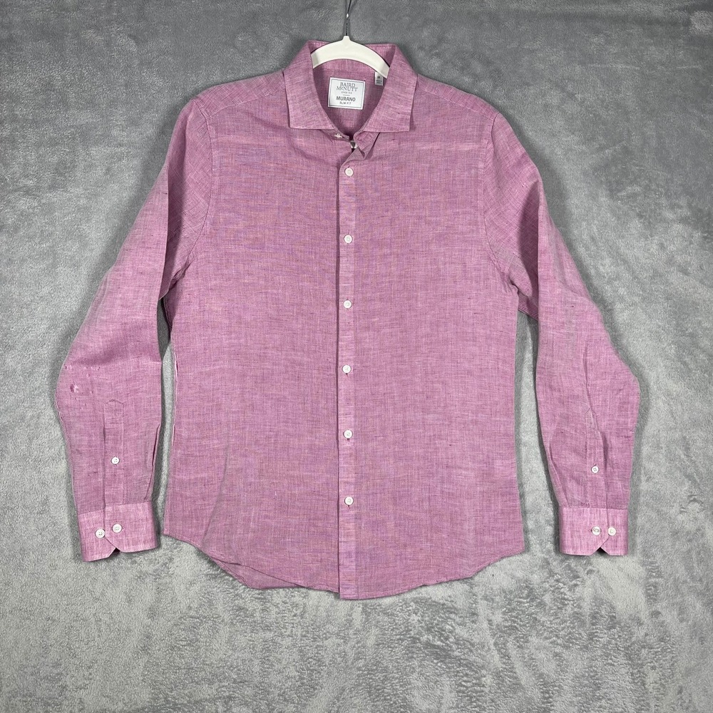 Murano Button Down Mens Medium Pink Baird McNutt Linen Blend Slim Fit Shirt READ